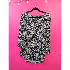 Abstract Print Flared T-shirt top Black Beige White M
